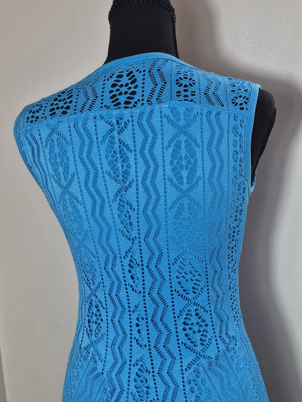 Papillon Blanc sleeveless pointelle crochet knit dress turquoise Swim Cover Up M